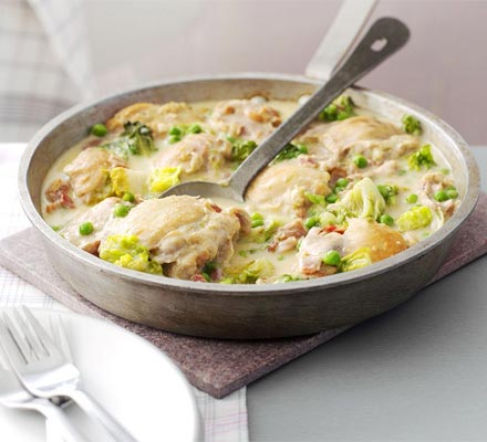 French-style chicken with peas & bacon