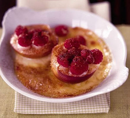 Nectarine & raspberry gratin