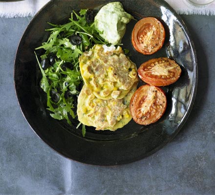 Sweetcorn fritters with slow-cooked tomatoes