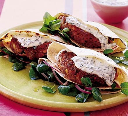 Beany burgers with basil tzatziki