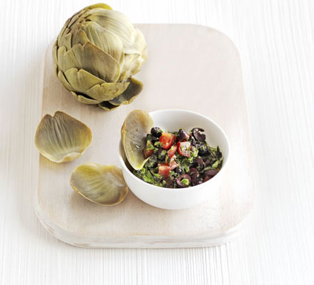 Artichokes & herby olive sauce