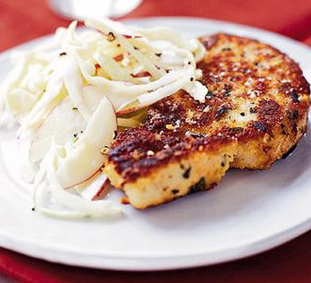 Crisp sage & Parmesan pork with red apple coleslaw