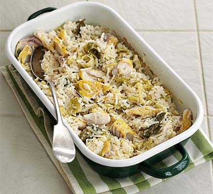 Baked haddock & cabbage risotto