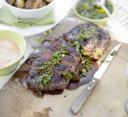 Seared steak with chimichurri dressing