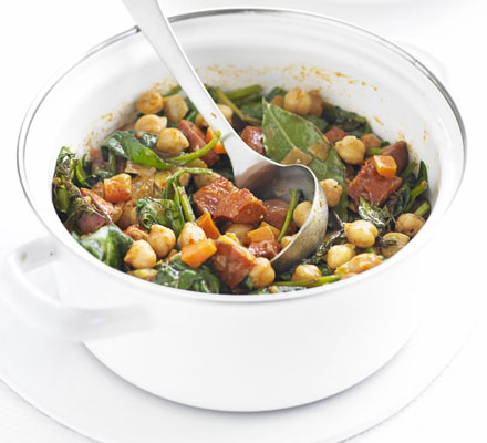 Chickpea, chorizo & spinach stew