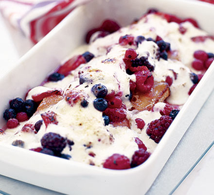 Grilled summer berry pudding