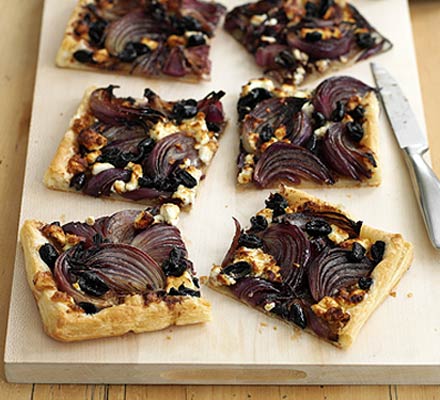 Red onion, feta & olive tart