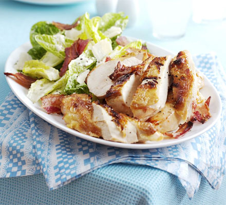 Quick Caesar salad with roast chicken & bacon