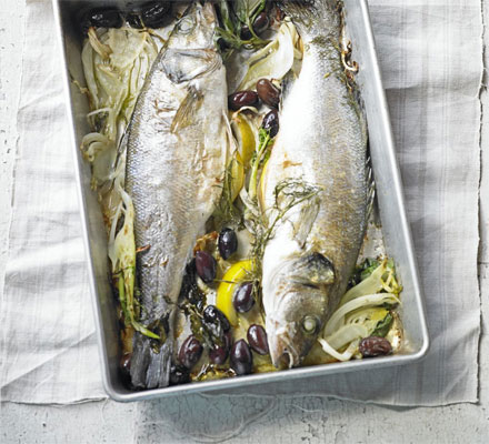 Baked sea bass with fennel