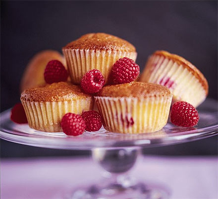 Warm raspberry cupcakes with orange sugar drizzle