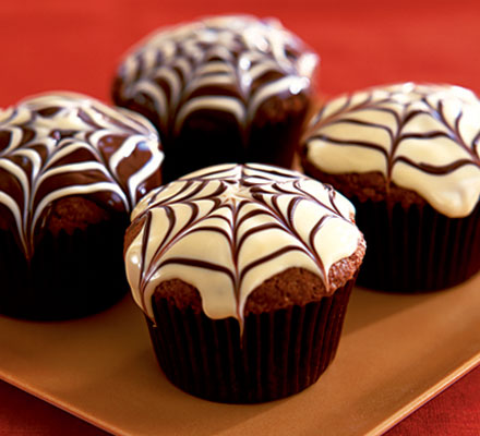 Spider web chocolate fudge muffins