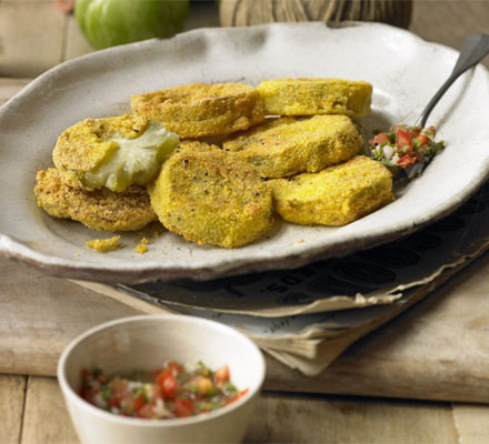 Fried green tomatoes with ripe tomato salsa