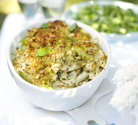 Courgette & basil pasta with pesto crumbs
