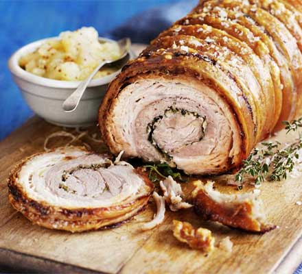 Slow-roast rolled pork belly