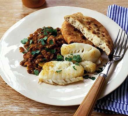 Fish with spiced lentils