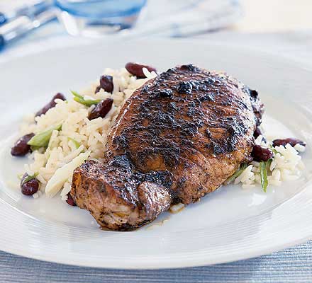 Jerk pork with rice & beans