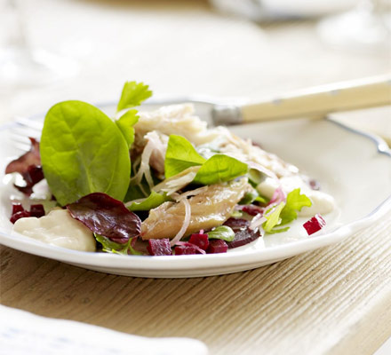 Smoked mackerel salad with beetroot & horseradish dressing