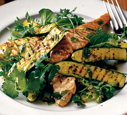 Warm salad of chargrilled courgettes & salmon