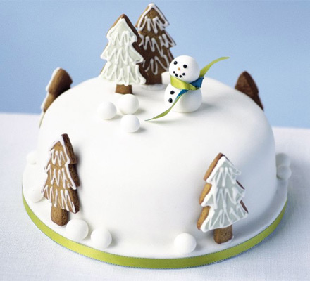 Snowman in the garden cake