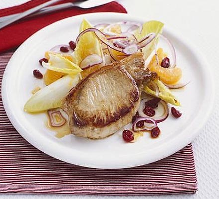 Pork with fruit bowl salad