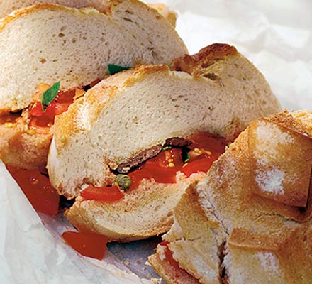 Pan bagnat loaf stuffed with salade nicoise