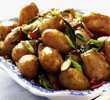 New potatoes with spring onions & bacon