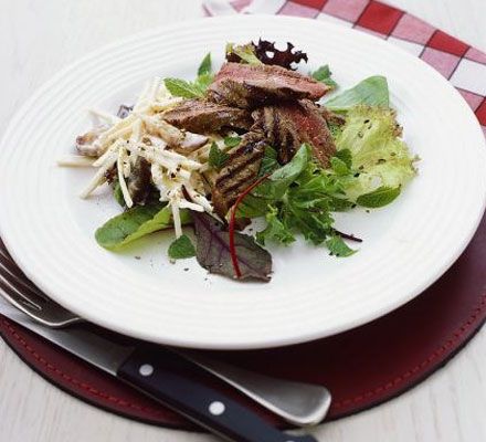Pan-fried steak & parsnip salad