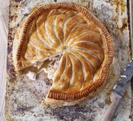 Cheesy celeriac, potato & bacon pie