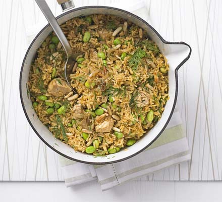 Chicken pilaf with dill & pine nuts