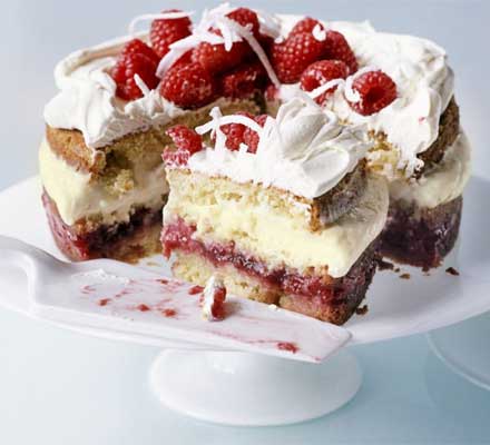 Raspberry & coconut trifle cake
