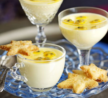 Passion fruit pots with coconut stars