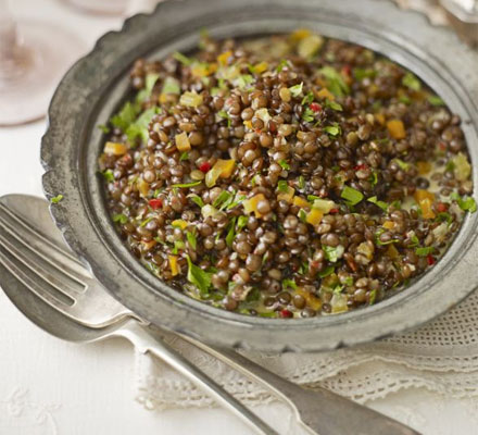 Chilli & tangerine braised lentils