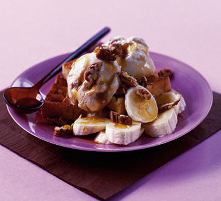 Sticky banana waffles