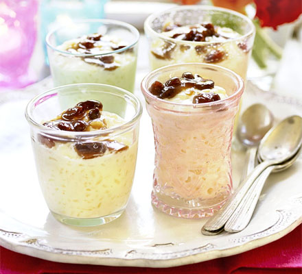 Rice pudding with raisin & cinnamon syrup