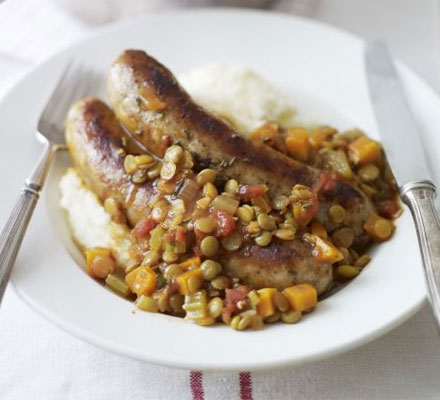 Italian sausage stew with rosemary garlic mash