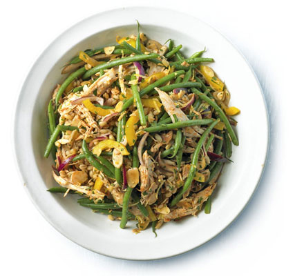 Shredded chicken, green bean & barley salad with paprika & lemon