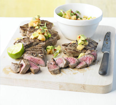 Barbecued lamb with punchy melon salsa