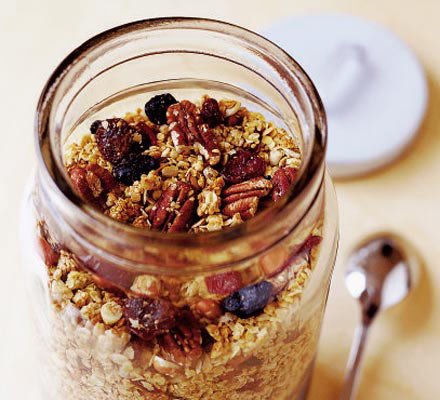 Crunchy granola with berries & cherries