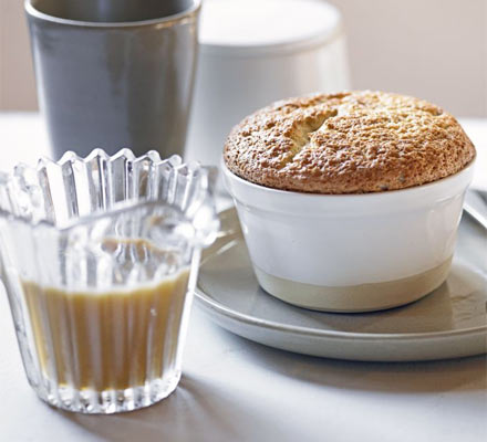 Caramel soufflés with caramel sauce