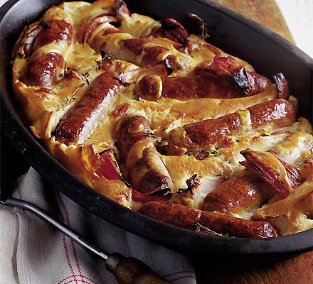 Toad-in-the-hole with red onions & thyme batter