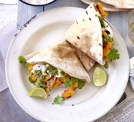 Squash & ricotta wraps with coriander salsa