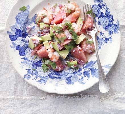 Watermelon, prawn & avocado salad