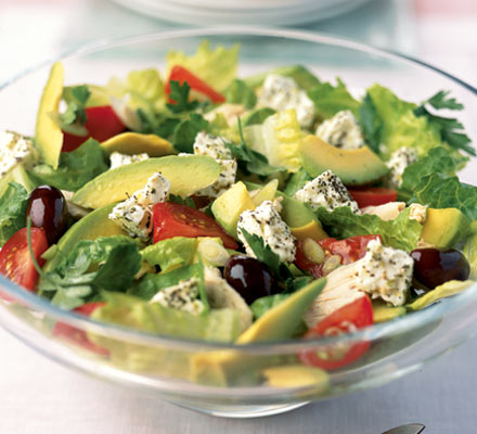 Greek island salad with chicken & avocado