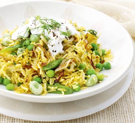 Bean & dill pilaf with garlicky yogurt