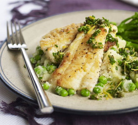 Zesty haddock with crushed potatoes & peas