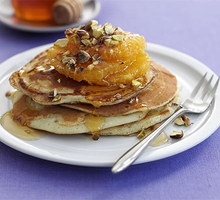 Ricotta pancakes with oranges & honey