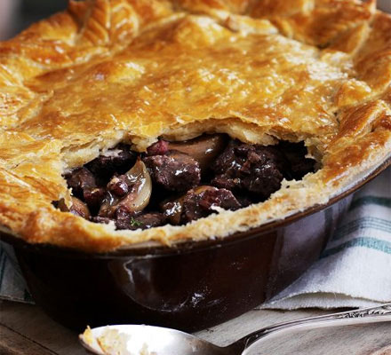 Steak & roasted shallot pie with a mustard crust