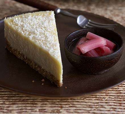 White chocolate cheesecake with rhubarb compote