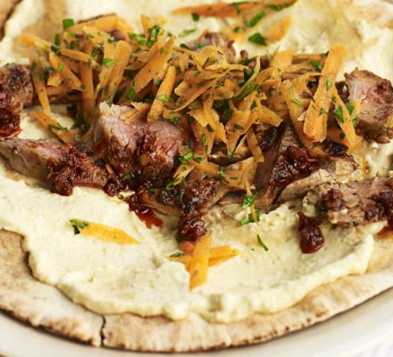 Harissa lamb & hummus flatbreads