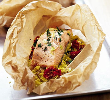 Herby salmon & couscous parcels